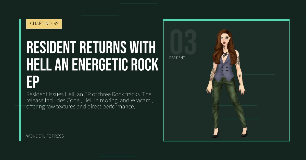 Wonderlife Press: Resident returns with Hell an energetic rock EP. artist portrait. CHART NO. 99.