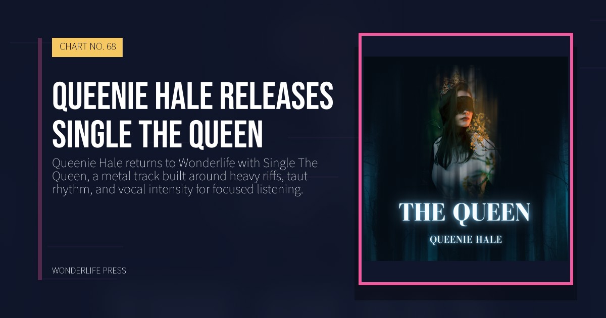 Wonderlife Press: Queenie Hale releases Single The Queen. release artwork. CHART NO. 68.