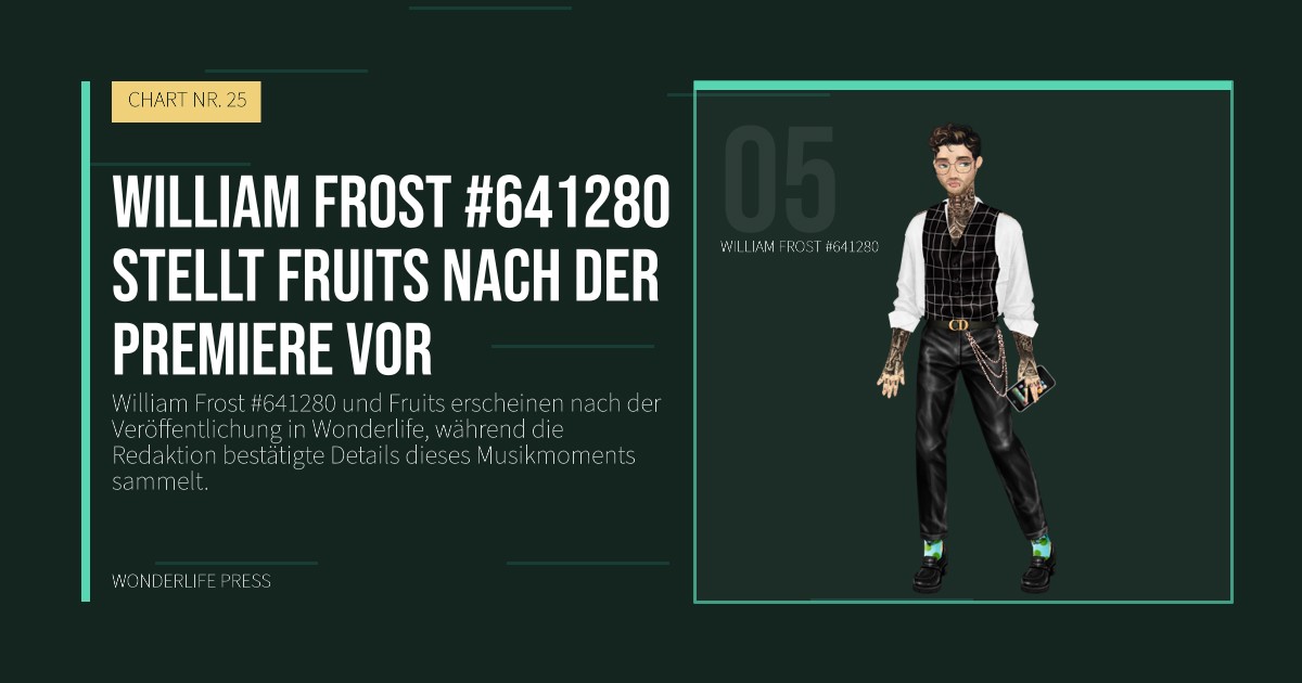 Wonderlife Press: William Frost #641280 stellt Fruits nach der Premiere vor. Künstlerporträt. CHART NR. 25.