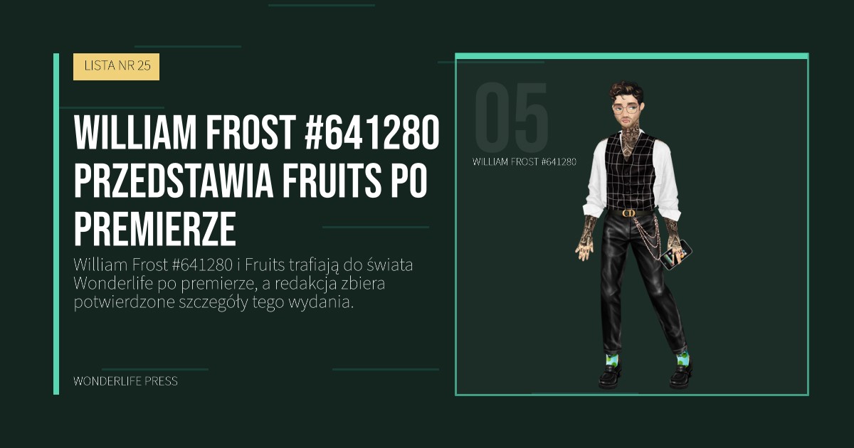 Wonderlife Press: William Frost #641280 przedstawia Fruits po premierze. portret artystów. LISTA NR 25.