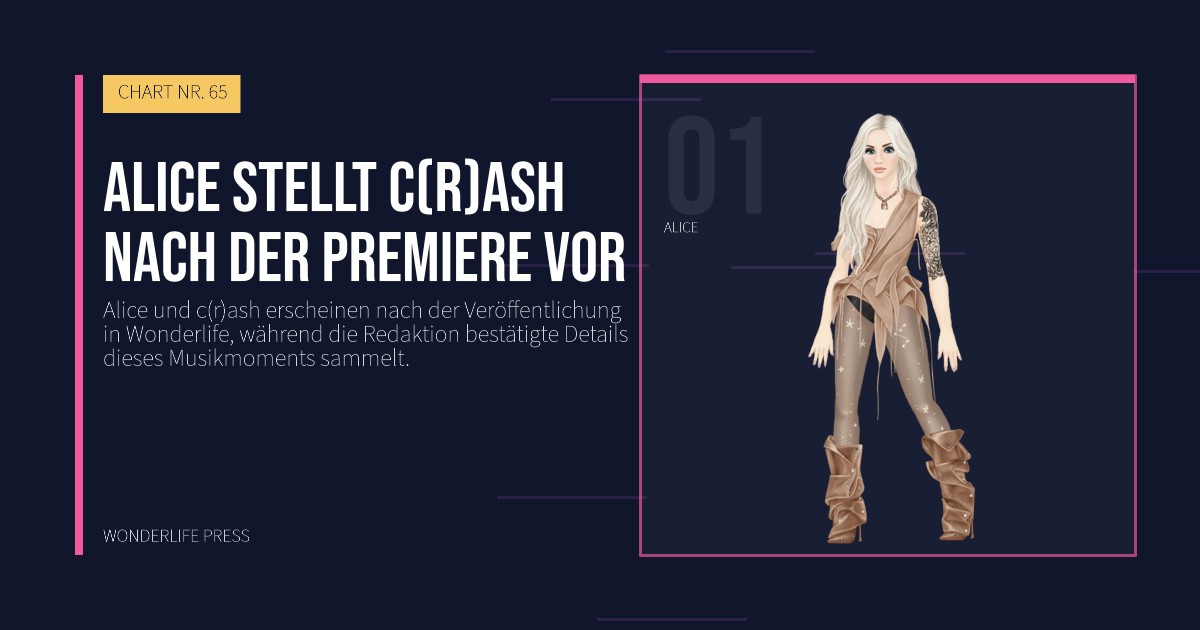 Wonderlife Press: Alice stellt c(r)ash nach der Premiere vor. Künstlerporträt. CHART NR. 65.