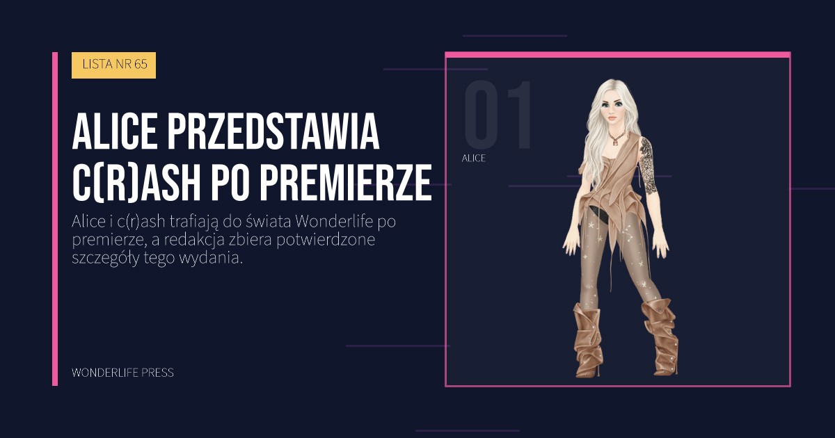 Wonderlife Press: Alice przedstawia c(r)ash po premierze. portret artystów. LISTA NR 65.