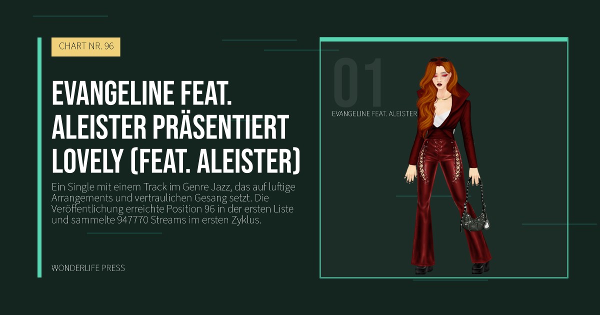 Wonderlife Press: Evangeline feat. Aleister präsentiert Lovely (feat. Aleister). Künstlerporträt. CHART NR. 96.