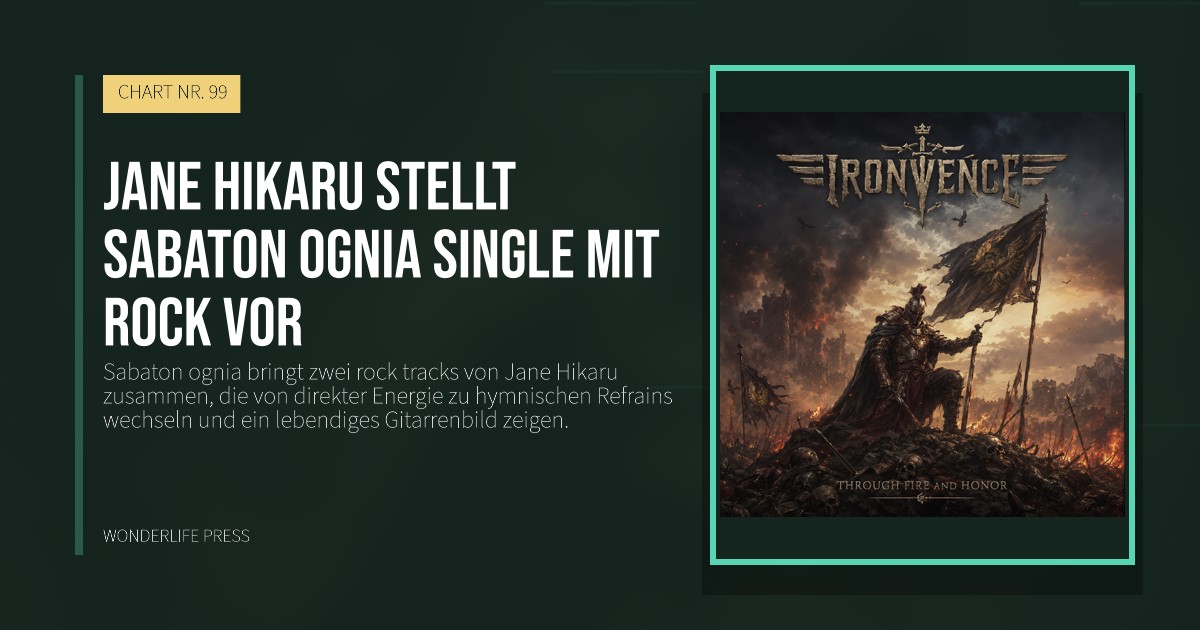 Wonderlife Press: Jane Hikaru stellt Sabaton ognia single mit rock vor. Veröffentlichungscover. CHART NR. 99.