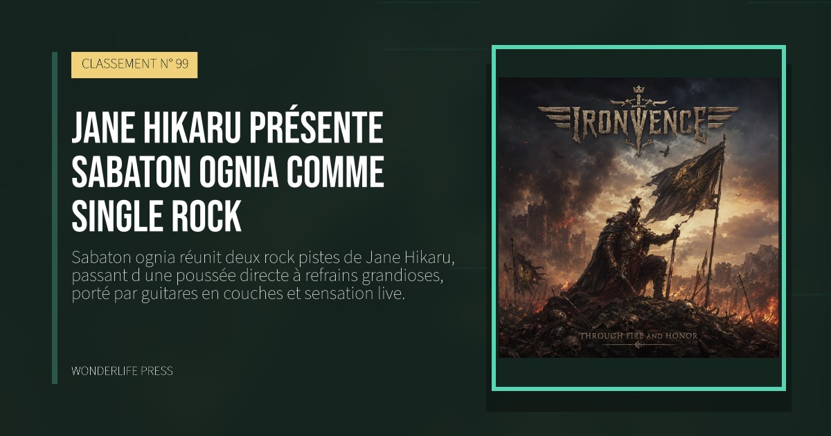 Wonderlife Press: Jane Hikaru présente Sabaton ognia comme single rock. pochette de la sortie. CLASSEMENT N° 99.
