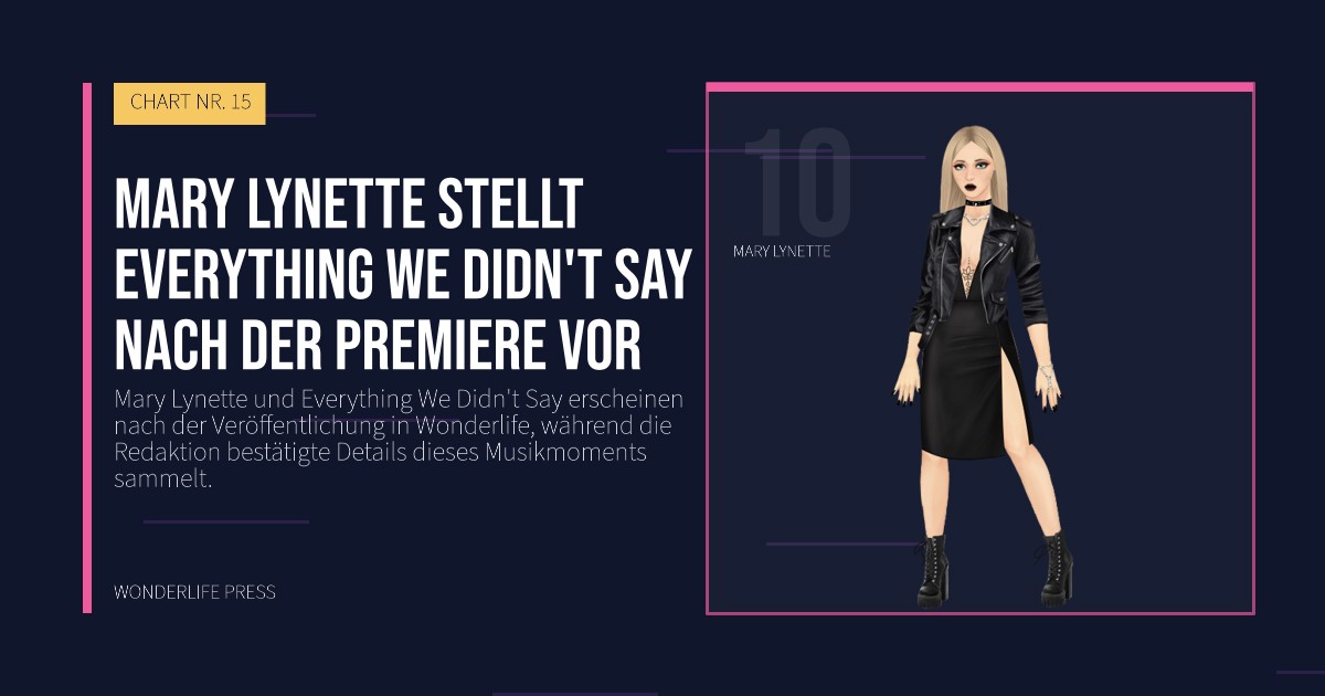 Wonderlife Press: Mary Lynette stellt Everything We Didn't Say nach der Premiere vor. Künstlerporträt. CHART NR. 15.