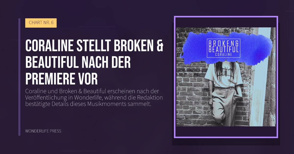 Wonderlife Press: Coraline stellt Broken & Beautiful nach der Premiere vor. Veröffentlichungscover. CHART NR. 6.