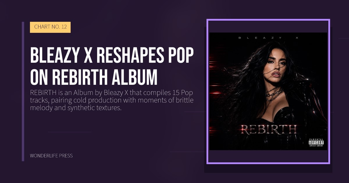 Wonderlife Press: Bleazy X reshapes pop on REBIRTH album. release artwork. CHART NO. 12.