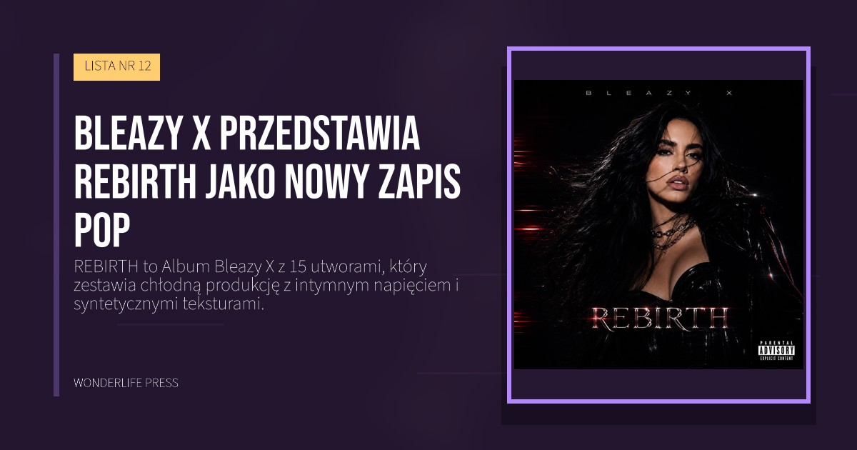 Wonderlife Press: Bleazy X przedstawia REBIRTH jako nowy zapis pop. okładka wydawnictwa. LISTA NR 12.