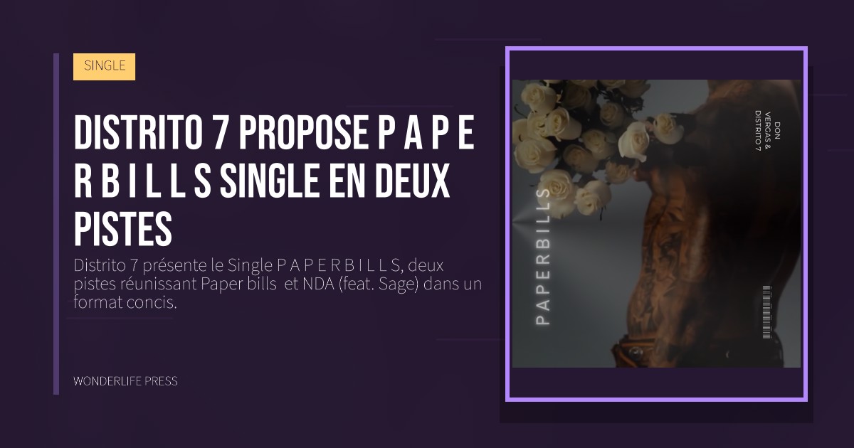 Wonderlife Press: Distrito 7 propose P A P E R B I L L S Single en deux pistes. pochette de la sortie. SINGLE.