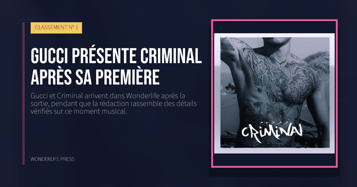 Wonderlife Press: Gucci présente Criminal après sa première. pochette de la sortie. CLASSEMENT N° 1.