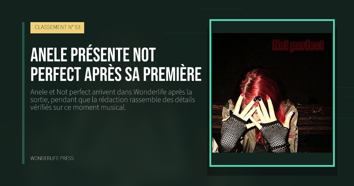 Wonderlife Press: Anele présente Not perfect après sa première. pochette de la sortie. CLASSEMENT N° 53.