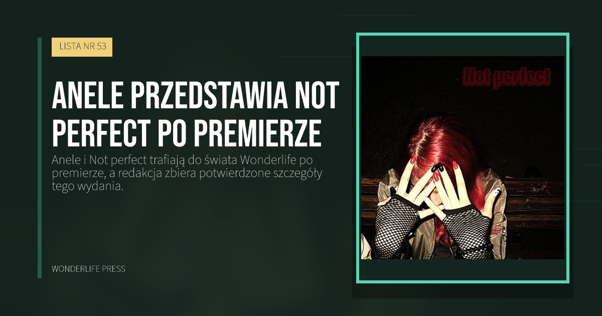 Wonderlife Press: Anele przedstawia Not perfect po premierze. okładka wydawnictwa. LISTA NR 53.