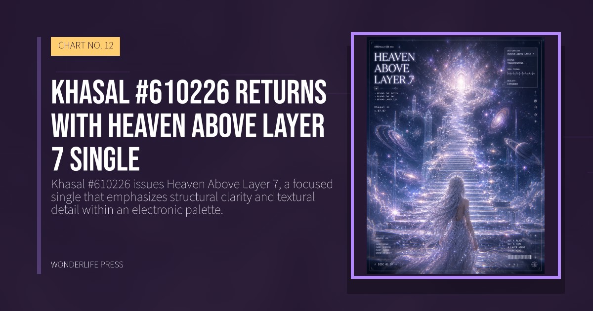 Wonderlife Press: Khasal #610226 returns with Heaven Above Layer 7 single. release artwork. CHART NO. 12.