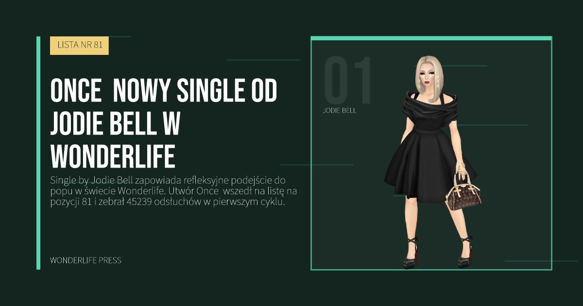 Wonderlife Press: once nowy Single od Jodie Bell w Wonderlife. portret artystów. LISTA NR 81.