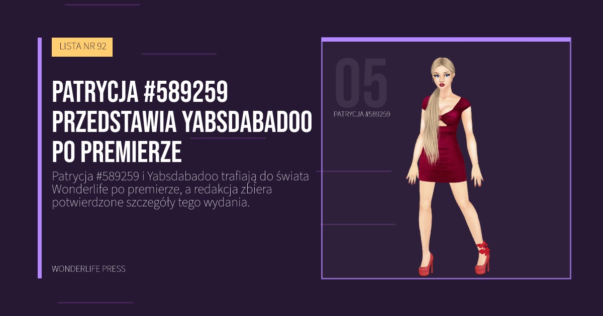Wonderlife Press: Patrycja #589259 przedstawia Yabsdabadoo po premierze. portret artystów. LISTA NR 92.
