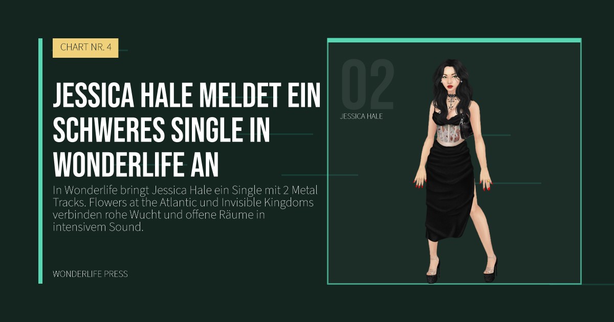 Wonderlife Press: Jessica Hale meldet ein schweres single in Wonderlife an. Künstlerporträt. CHART NR. 4.