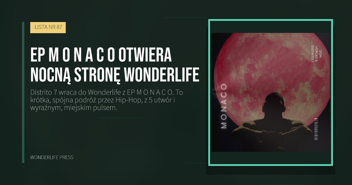 Wonderlife Press: EP M O N A C O otwiera nocną stronę Wonderlife. okładka wydawnictwa. LISTA NR 87.