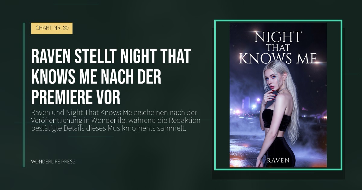 Wonderlife Press: Raven stellt Night That Knows Me nach der Premiere vor. Veröffentlichungscover. CHART NR. 80.