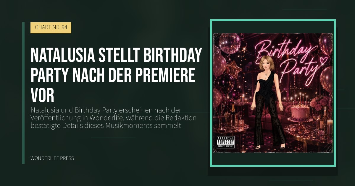 Wonderlife Press: Natalusia stellt Birthday Party nach der Premiere vor. Veröffentlichungscover. CHART NR. 94.