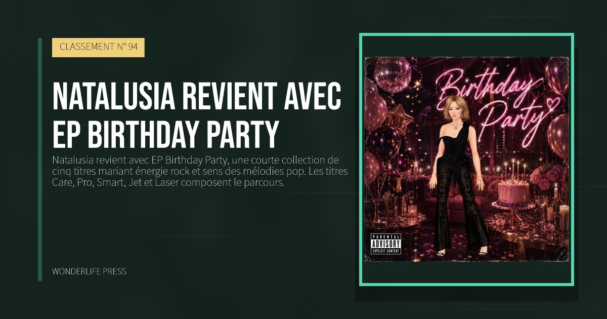 Wonderlife Press: Natalusia revient avec EP Birthday Party. pochette de la sortie. CLASSEMENT N° 94.
