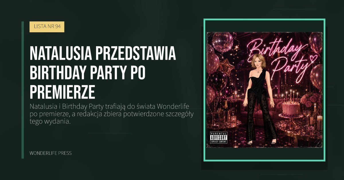 Wonderlife Press: Natalusia przedstawia Birthday Party po premierze. okładka wydawnictwa. LISTA NR 94.
