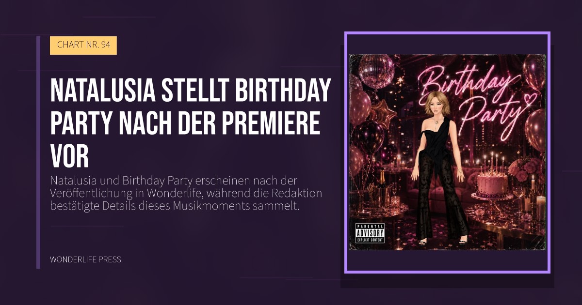 Wonderlife Press: Natalusia stellt Birthday Party nach der Premiere vor. Veröffentlichungscover. CHART NR. 94.
