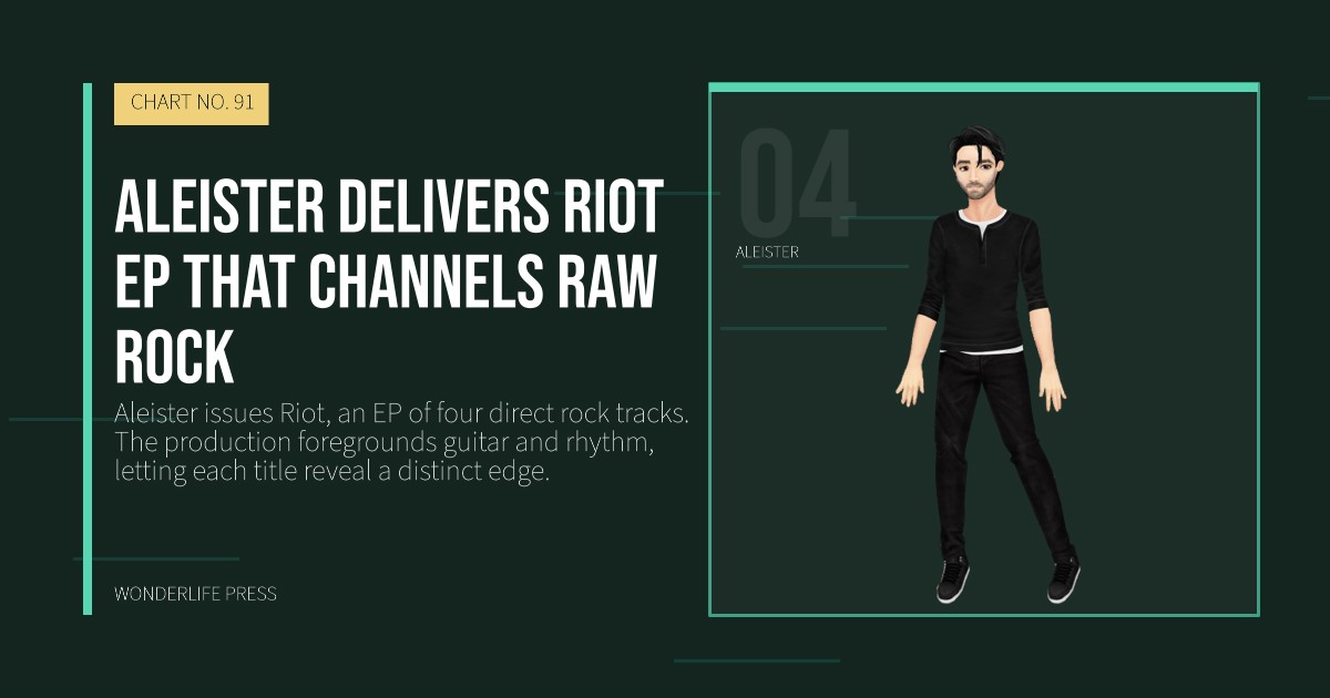 Wonderlife Press: Aleister delivers Riot EP that channels raw rock. artist portrait. CHART NO. 91.