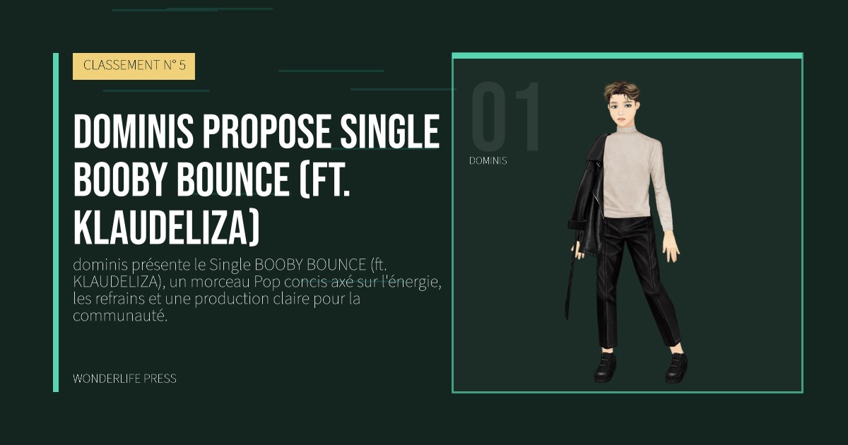 Wonderlife Press: dominis propose Single BOOBY BOUNCE (ft. KLAUDELIZA). portrait des artistes. CLASSEMENT N° 5.