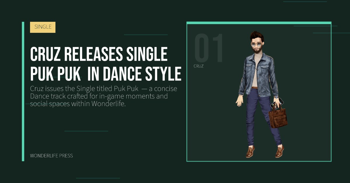 Wonderlife Press: Cruz releases single Puk Puk  in dance style. artist portrait. SINGLE.