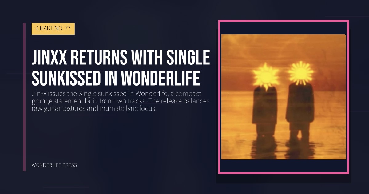 Wonderlife Press: jinxx returns with single sunkissed in wonderlife. release artwork. CHART NO. 77.