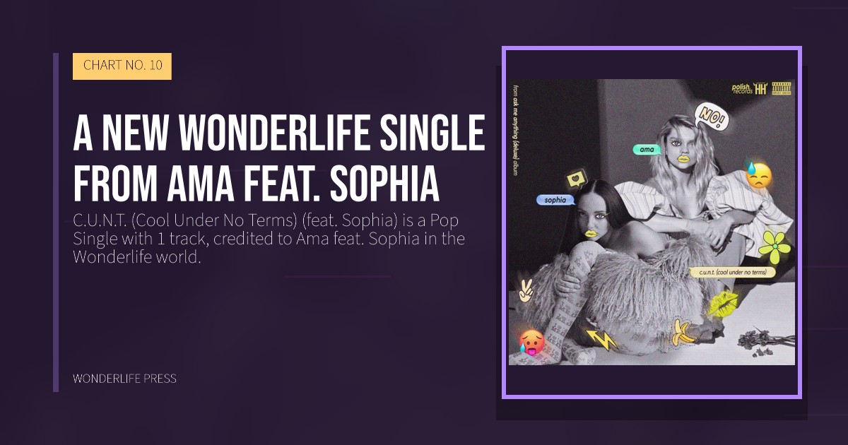 Wonderlife Press: A new Wonderlife single from Ama feat. Sophia. release artwork. CHART NO. 10.