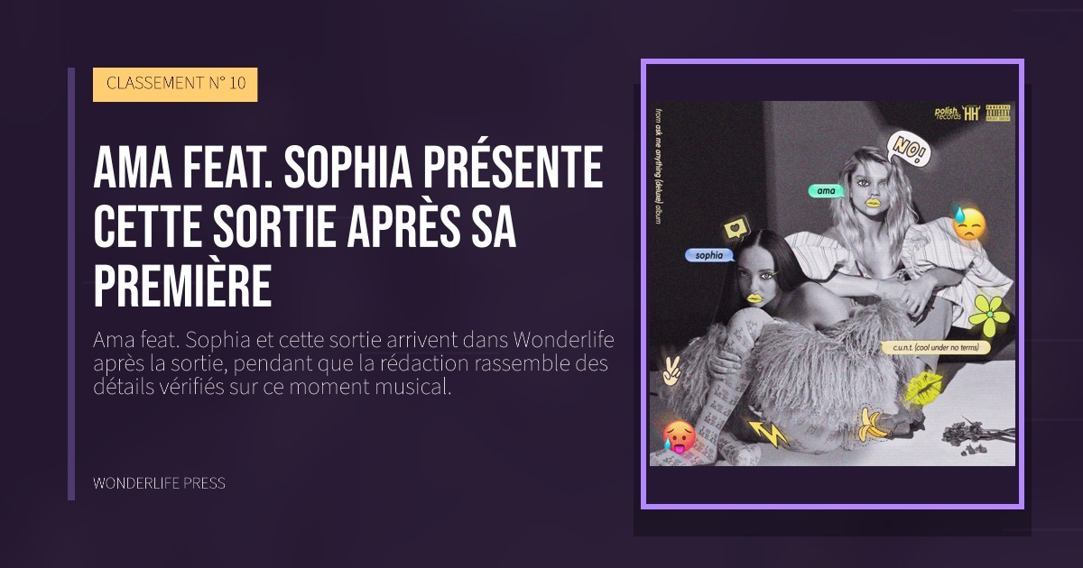 Wonderlife Press: Ama feat. Sophia présente cette sortie après sa première. pochette de la sortie. CLASSEMENT N° 10.