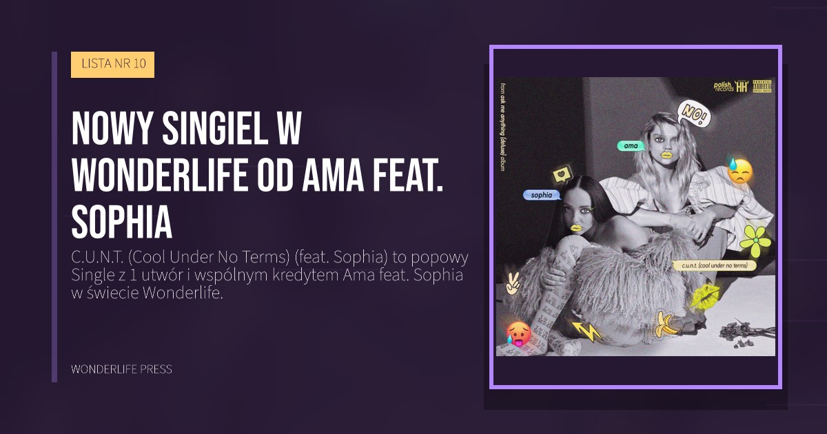 Wonderlife Press: Nowy singiel w Wonderlife od Ama feat. Sophia. okładka wydawnictwa. LISTA NR 10.