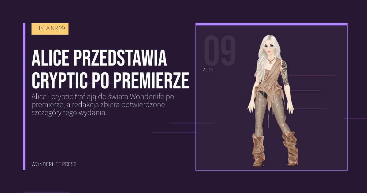 Wonderlife Press: Alice przedstawia cryptic po premierze. portret artystów. LISTA NR 29.