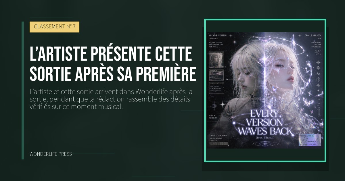 Wonderlife Press: L’artiste présente cette sortie après sa première. pochette de la sortie. CLASSEMENT N° 7.