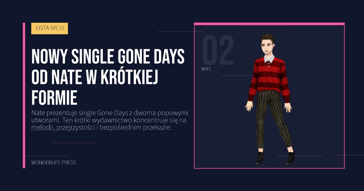 Wonderlife Press: nowy single gone days od Nate w krótkiej formie. portret artystów. LISTA NR 15.
