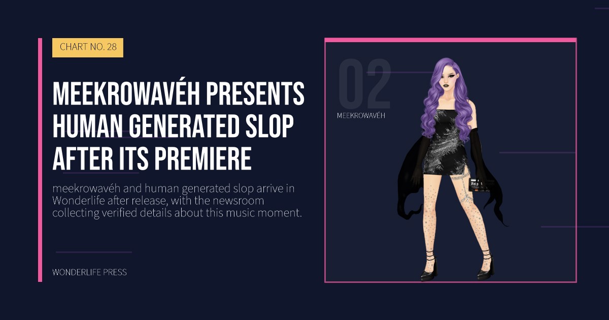 Wonderlife Press: meekrowavéh presents human generated slop after its premiere. artist portrait. CHART NO. 28.