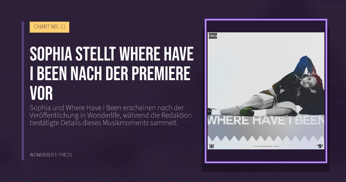 Wonderlife Press: Sophia stellt Where Have I Been nach der Premiere vor. Veröffentlichungscover. CHART NR. 11.