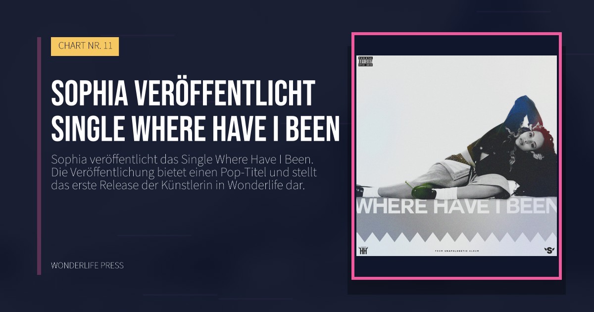 Wonderlife Press: Sophia veröffentlicht single Where Have I Been. Veröffentlichungscover. CHART NR. 11.