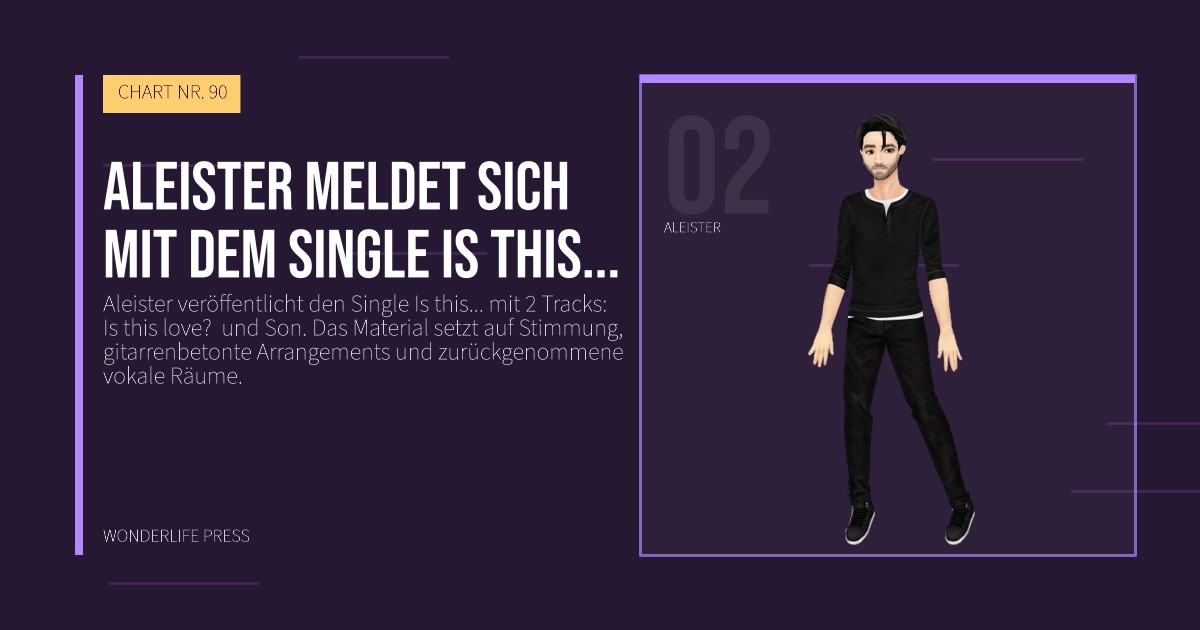 Wonderlife Press: Aleister meldet sich mit dem Single Is this.... Künstlerporträt. CHART NR. 90.