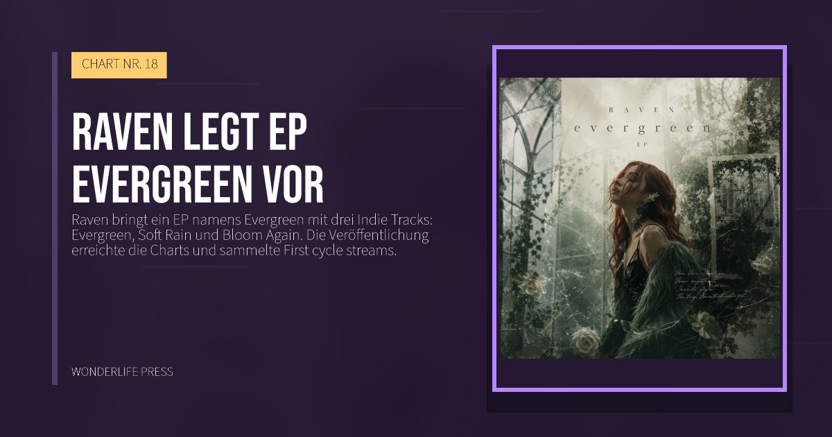 Wonderlife Press: Raven legt EP Evergreen vor. Veröffentlichungscover. CHART NR. 18.
