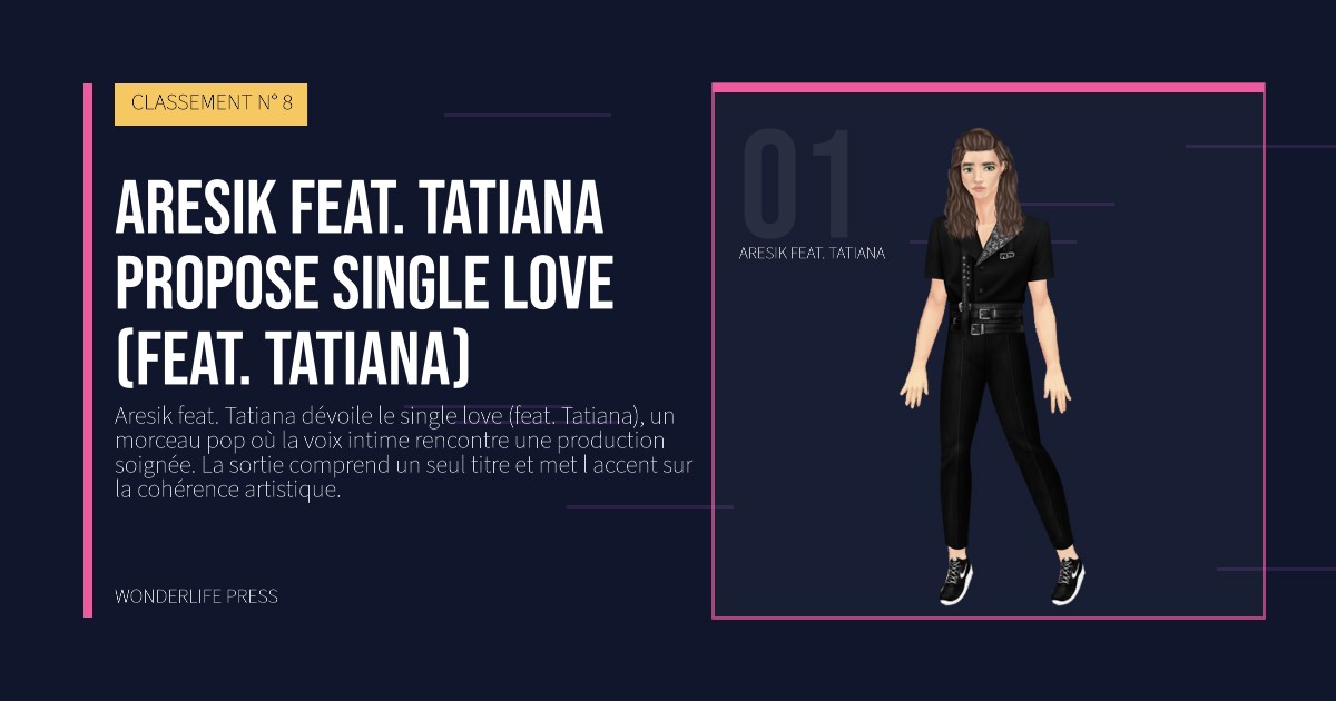 Wonderlife Press: Aresik feat. Tatiana propose single love (feat. Tatiana). portrait des artistes. CLASSEMENT N° 8.