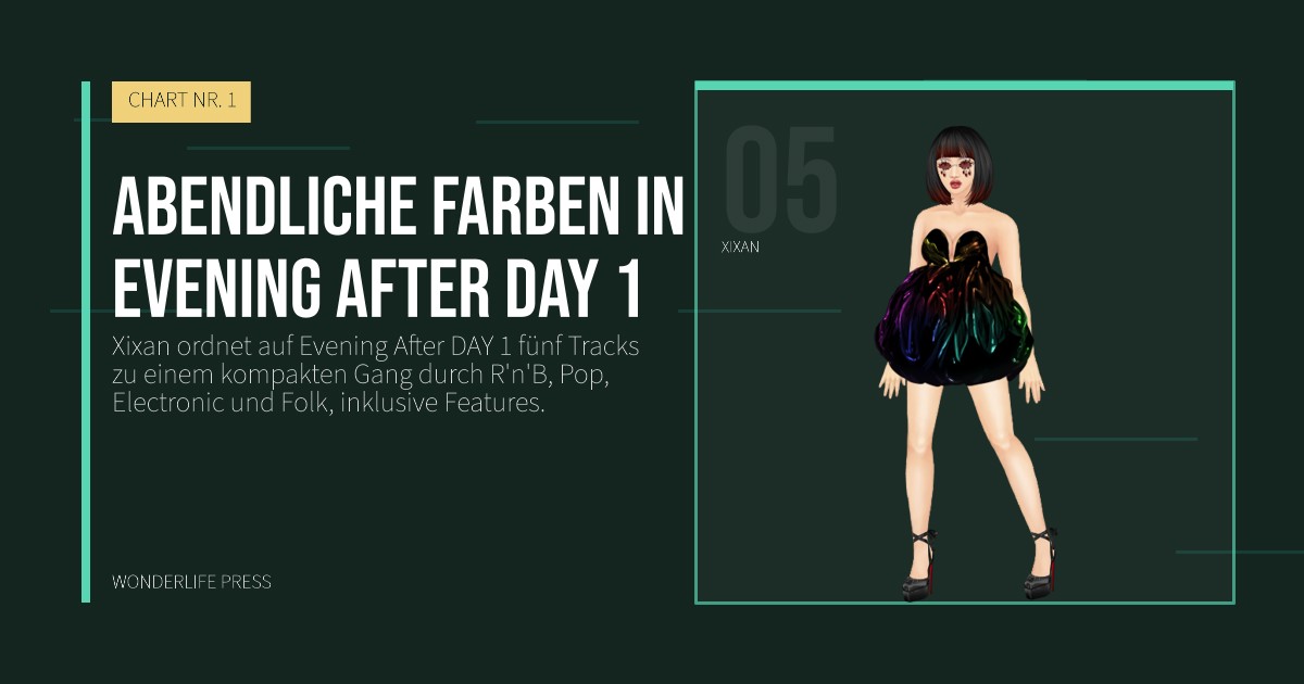 Wonderlife Press: Abendliche Farben in Evening After DAY 1. Künstlerporträt. CHART NR. 1.