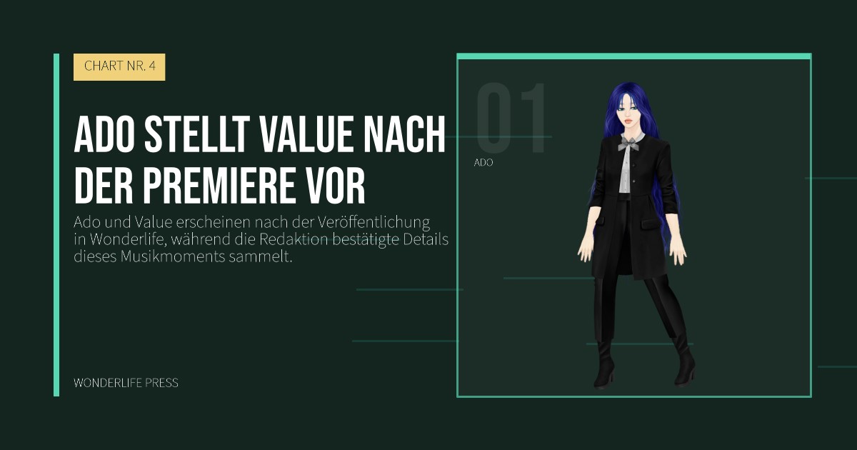 Wonderlife Press: Ado stellt Value nach der Premiere vor. Künstlerporträt. CHART NR. 4.