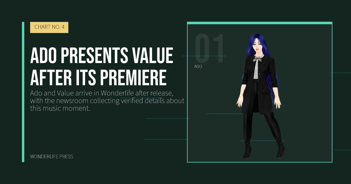 Wonderlife Press: Ado presents Value after its premiere. artist portrait. CHART NO. 4.