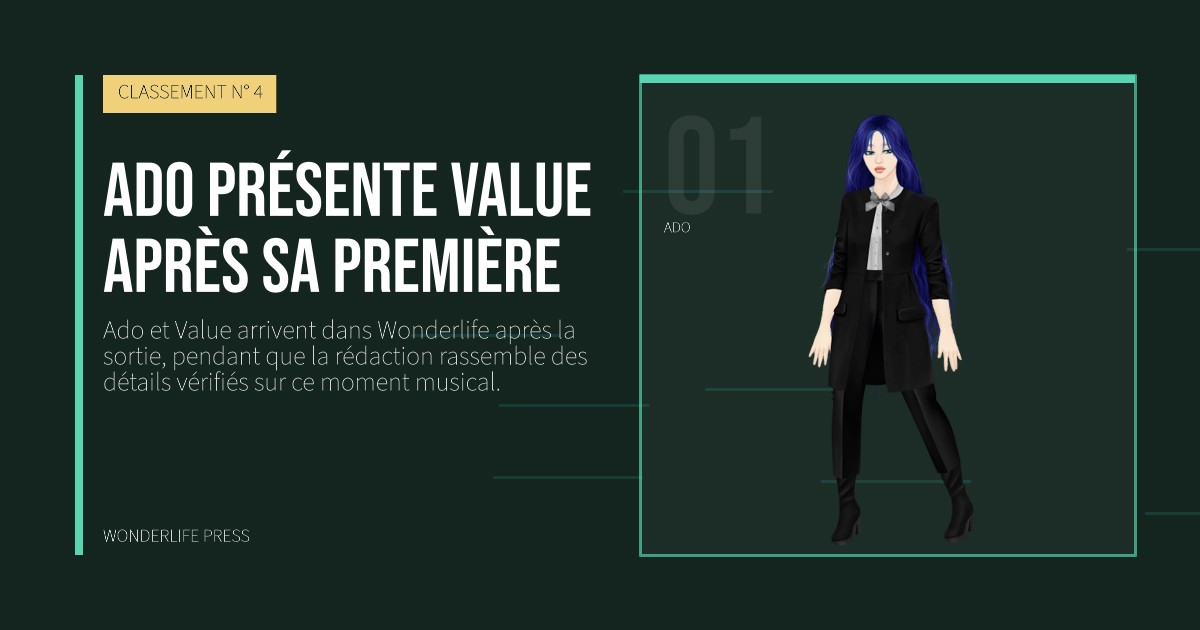 Wonderlife Press: Ado présente Value après sa première. portrait des artistes. CLASSEMENT N° 4.