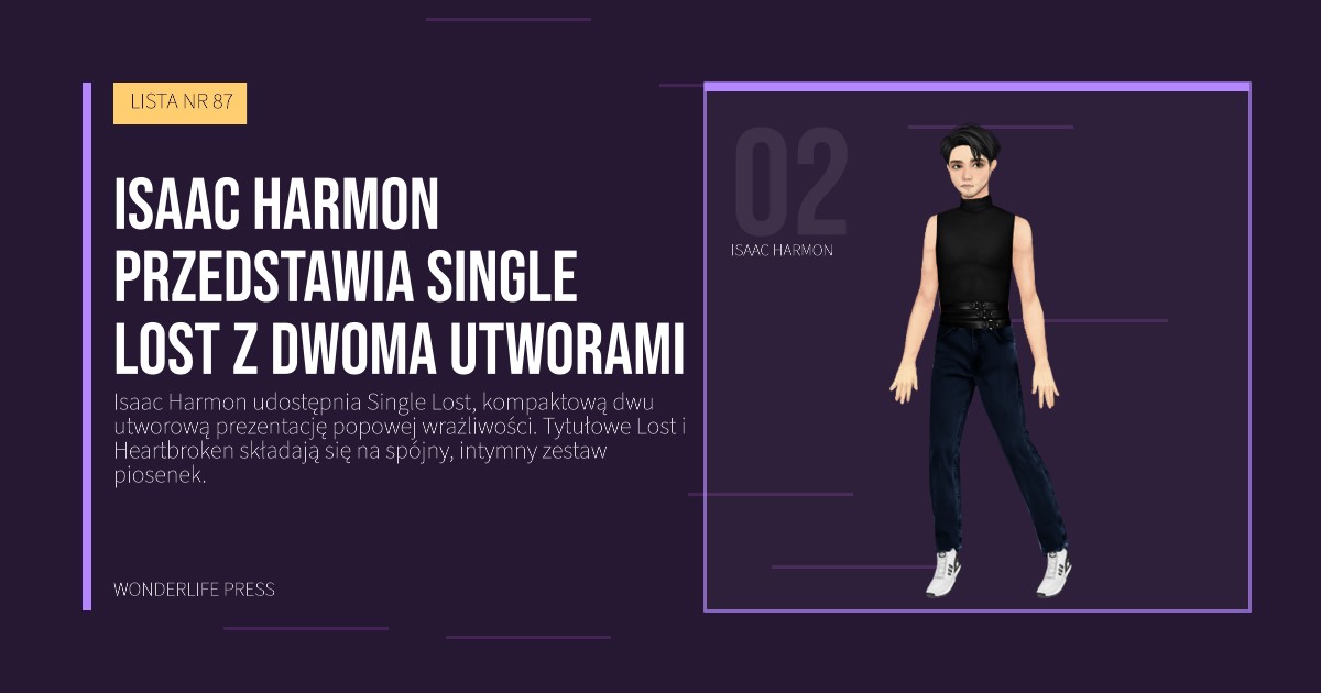 Wonderlife Press: Isaac Harmon przedstawia Single Lost z dwoma utworami. portret artystów. LISTA NR 87.