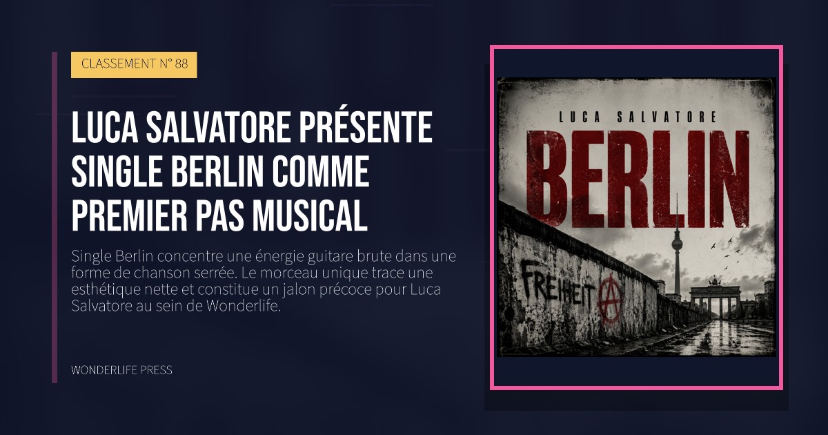 Wonderlife Press: Luca Salvatore présente Single Berlin comme premier pas musical. pochette de la sortie. CLASSEMENT N° 88.