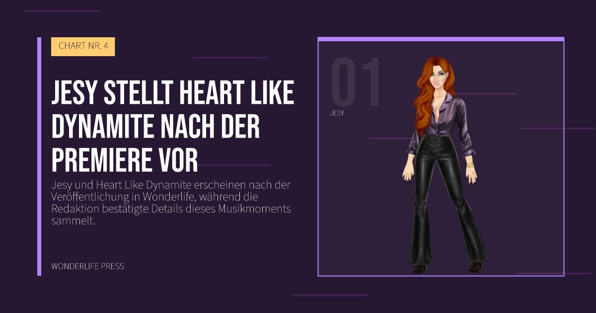 Wonderlife Press: Jesy stellt Heart Like Dynamite nach der Premiere vor. Künstlerporträt. CHART NR. 4.